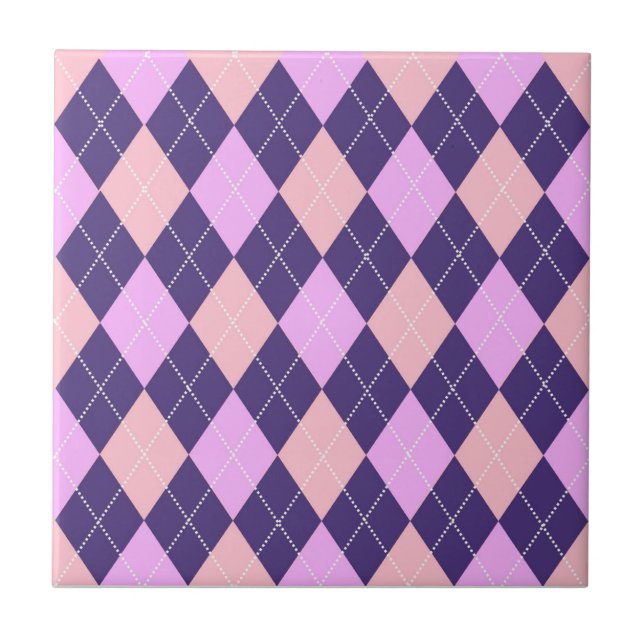 Geometric Argyle Blue Purple Y2K Pattern Tile (Front)