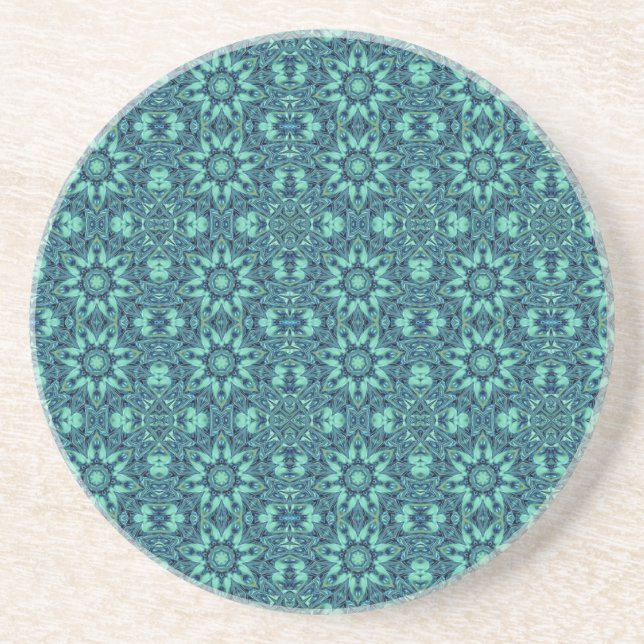 Geometric art blue green turquoise coaster (Front)