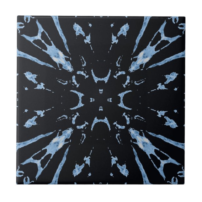 Geometric art blue on black  tile (Front)
