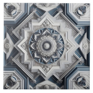 Geometric Art Deco All Grey Dusty Blue Off white  Tile