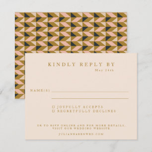 Geometric Art Deco Black Gold Blush Wedding RSVP Card