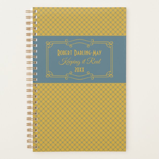 Geometric & Art Deco Blue & Yellow Personalised Planner (Front)