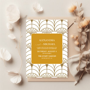 Geometric Art Deco Gold White Gatsby Wedding Invitation