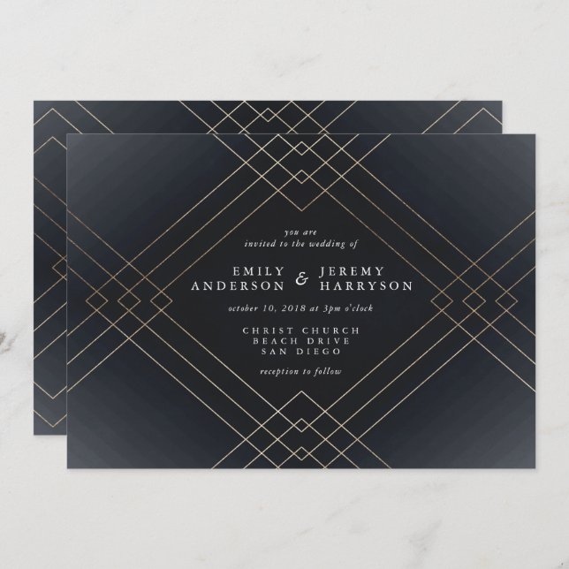 Geometric Art Deco Great Gatsby Wedding Invitation (Front/Back)
