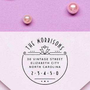 Geometric Art Deco Name & Round Return Address Sel Self-inking Stamp