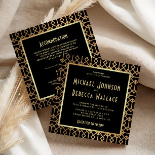 Geometric Art Deco Style All in One Wedding Invitation