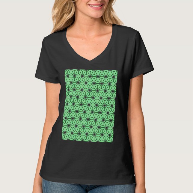 Geometric Art Deco Style Triangles Pattern Green T-Shirt (Front)