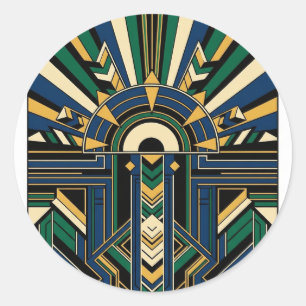 Geometric Art Deco Sunburst Classic Round Sticker