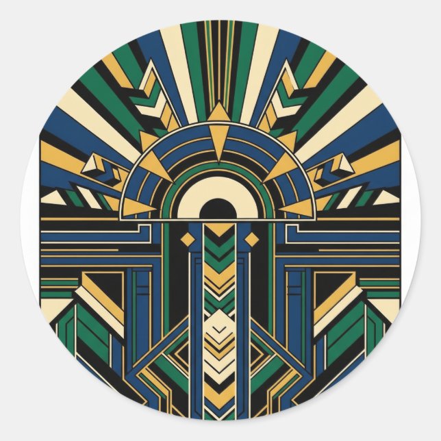 Geometric Art Deco Sunburst Classic Round Sticker (Front)