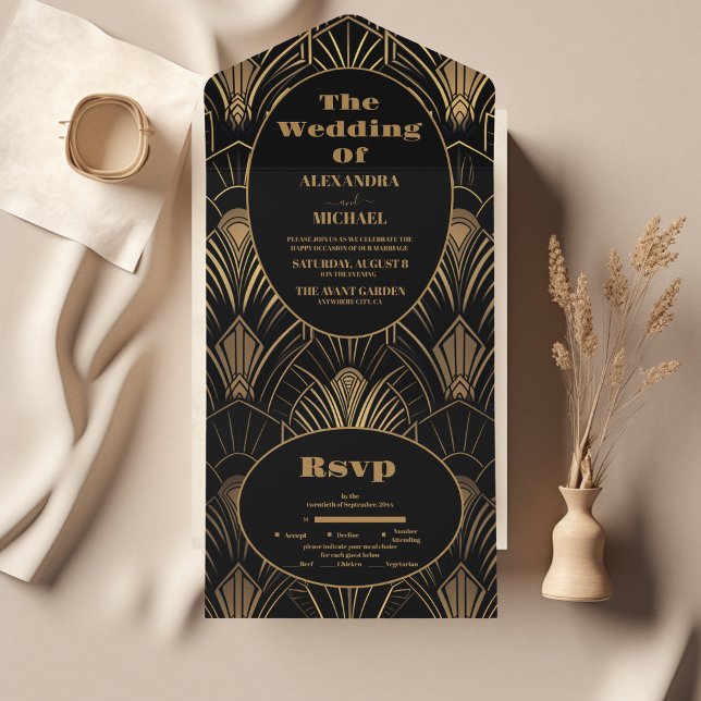 Geometric Art Deco Wedding All In One Invitation (Creator Uploaded)