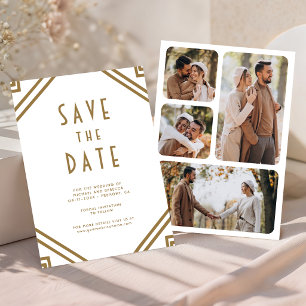 Geometric Art Deco White Gold Photo Wedding Save The Date