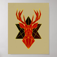 Geometric art deer animal illustration modern red