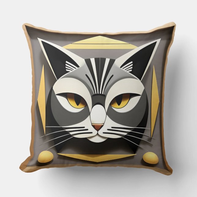 Geometric Art of a Stylised Cat Abstract Design Cushion (Front)