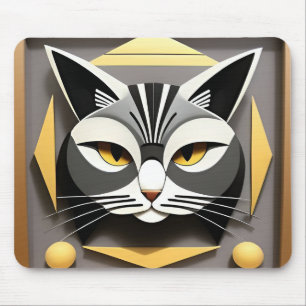 Geometric Art of a Stylised Cat Abstract Design Mouse Mat