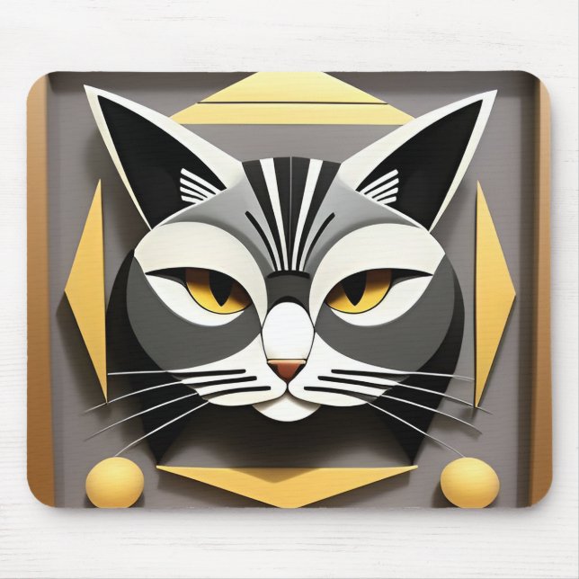 Geometric Art of a Stylised Cat Abstract Design Mouse Mat (Front)
