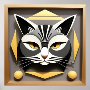 Geometric Art of a Stylised Cat Abstract Design Poster