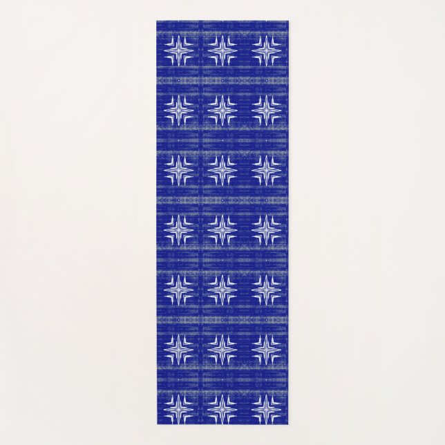 Geometric art pattern sapphire blue white grey yoga mat (Front)