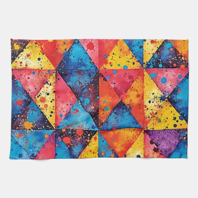 Geometric Art: Vibrant Chaos Tea Towel (Horizontal)