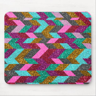 Geometric Aztec Girly Pink Teal Glitter Print Mouse Mat