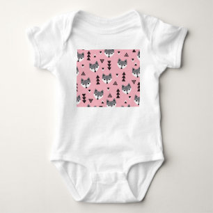Geometric Baby Fox Woodland Pattern Bodysuit