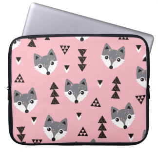 Geometric Baby Fox Woodland Pattern Laptop Sleeve