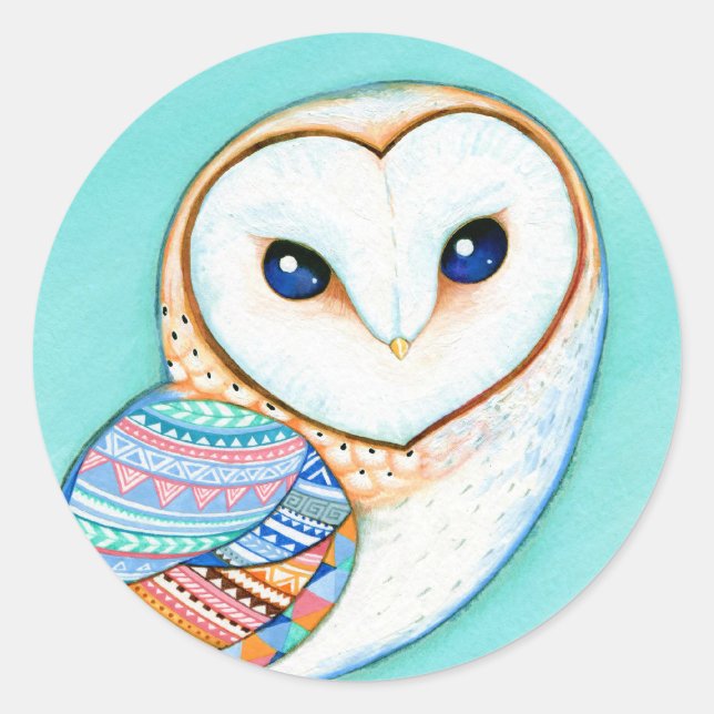 Geometric Barn Owl Classic Round Sticker (Front)