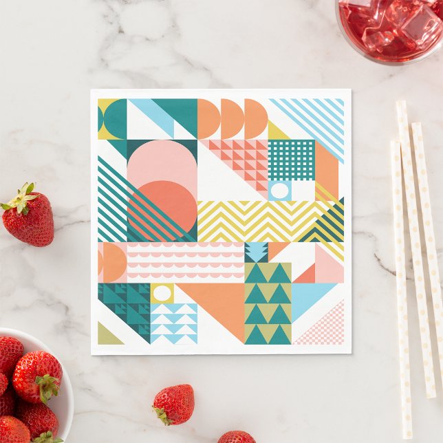 Geometric Bauhaus Pattern Scandi Mosaic Napkin (Creator Uploaded)