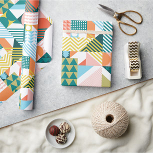 Geometric Bauhaus Pattern Scandi Mosaic Wrapping Paper