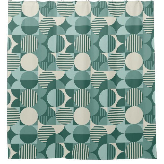 Geometric Bauhaus Style, Teal, Seafoam, Cream Shower Curtain (Front)