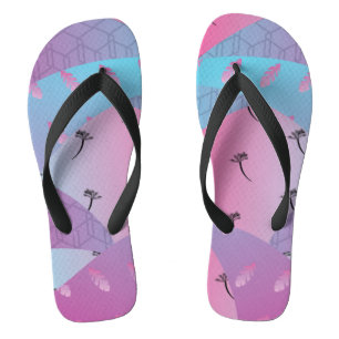 Geometric Beach Ombré Blue Pink Flip Flops