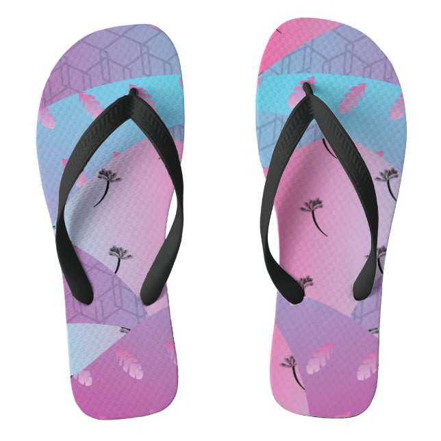 Geometric Beach Ombré Blue Pink Flip Flops (Footbed)