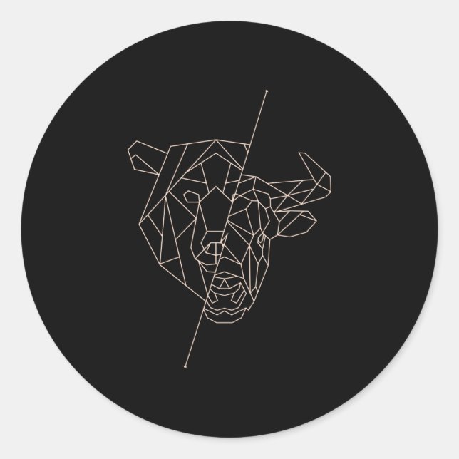 Geometric Bear Bull Classic Round Sticker (Front)