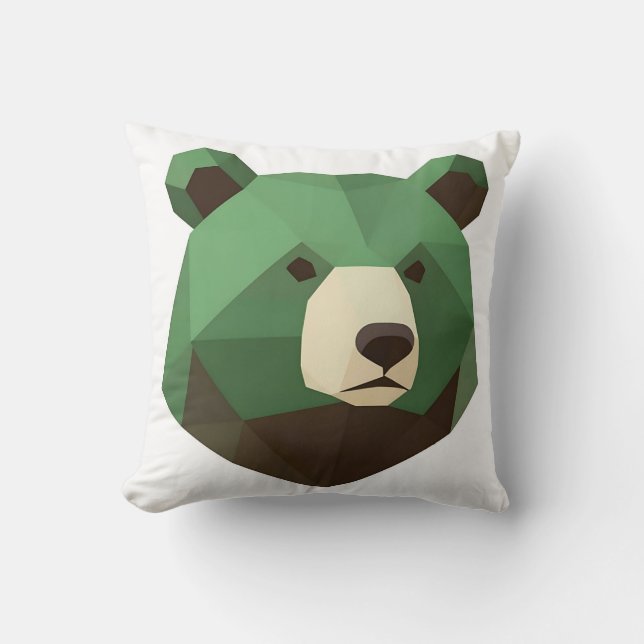 Geometric Bear Head Low Poly Cushion (Front)