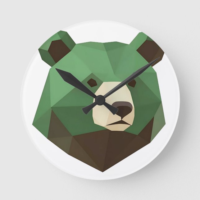 Geometric Bear Head Low Poly Round Clock (Front)