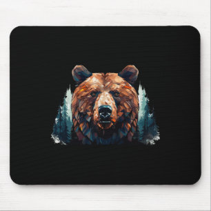 Geometric Bear Head With Mountain Tree Landscape B Mouse Mat