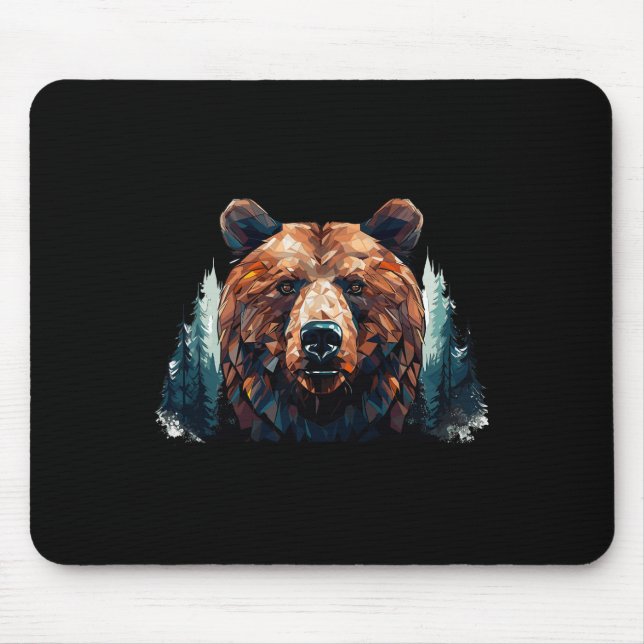 Geometric Bear Head With Mountain Tree Landscape B Mouse Mat (Front)