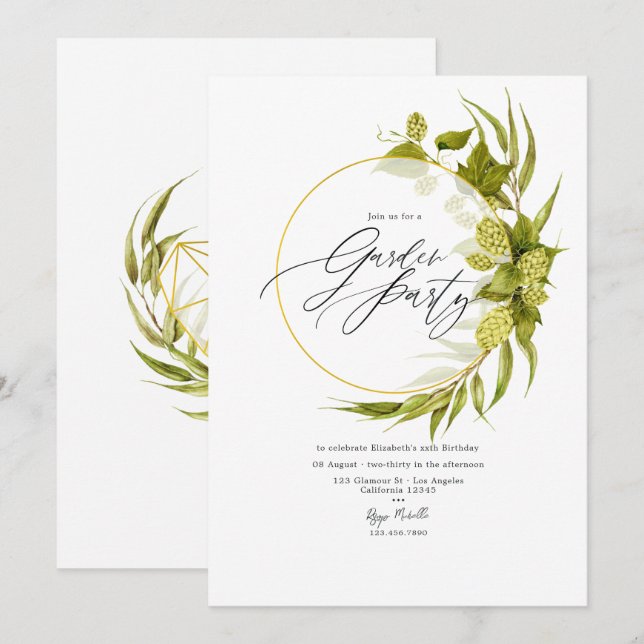 Geometric Beer Willow Garden Party Invitation (Front/Back)
