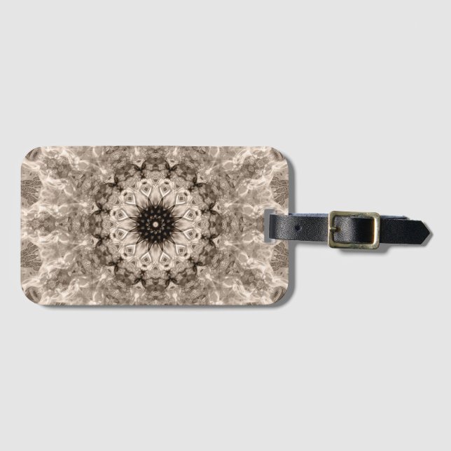 geometric, beige, brown, mandala luggage tag (Front Horizontal)