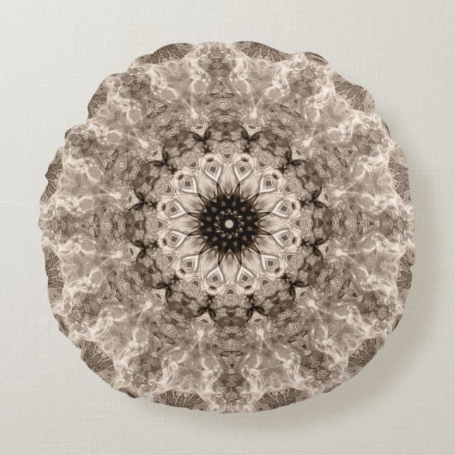 geometric, beige, brown, mandala round cushion (Front)