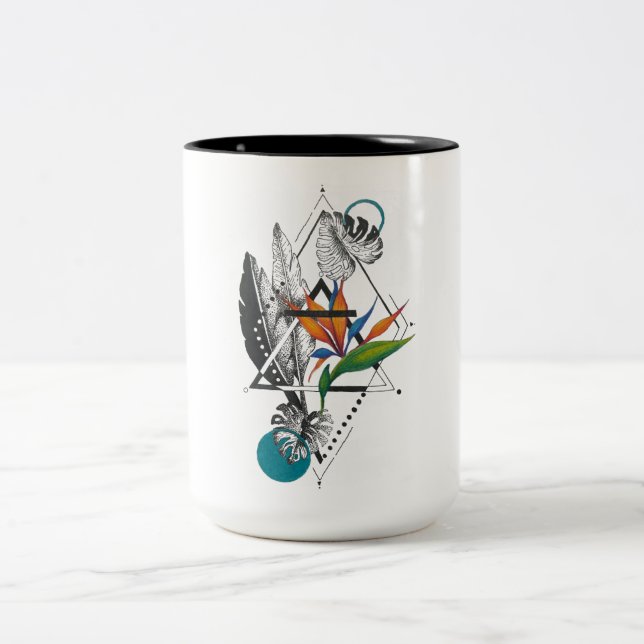 Geometric bird of paradise and monstera mug (Center)