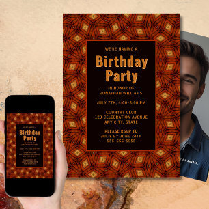Geometric Birthday Invitation Photo on Back Rustic