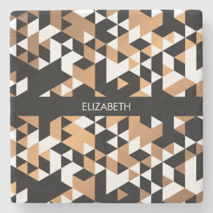 Geometric Black and Golden Pattern Stone Coaster