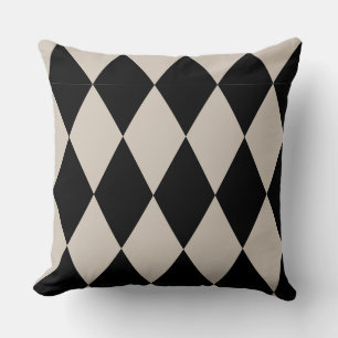 Geometric Black and Ivory Diamond Harlequin Modern Cushion