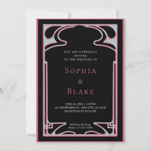 Geometric Black and Pink Art Deco Wedding Invitation