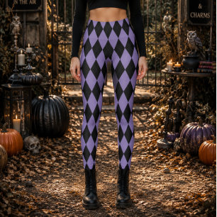 Geometric Black and Purple Diamond Halloween Leggings