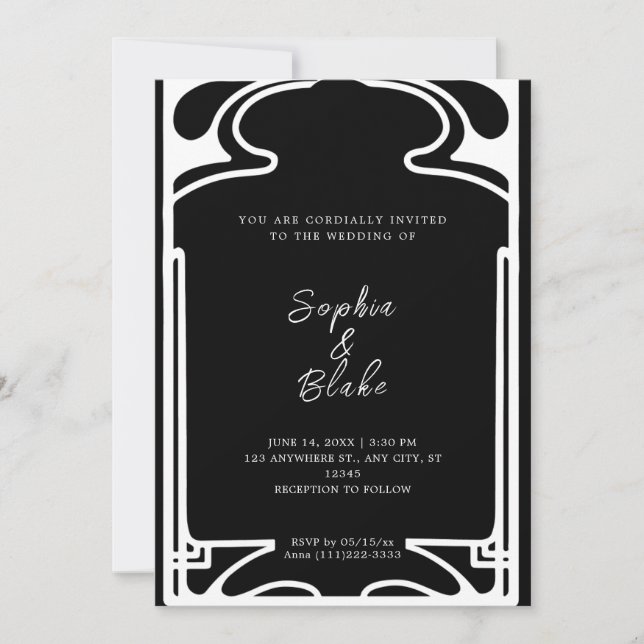 Geometric Black and White Art Deco Wedding Invitation (Front)