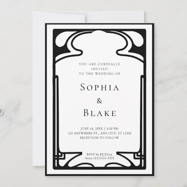 Geometric Black and White Art Deco Wedding Invitation (Front)