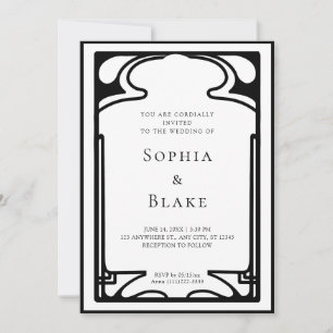 Geometric Black and White Art Deco Wedding Invitation