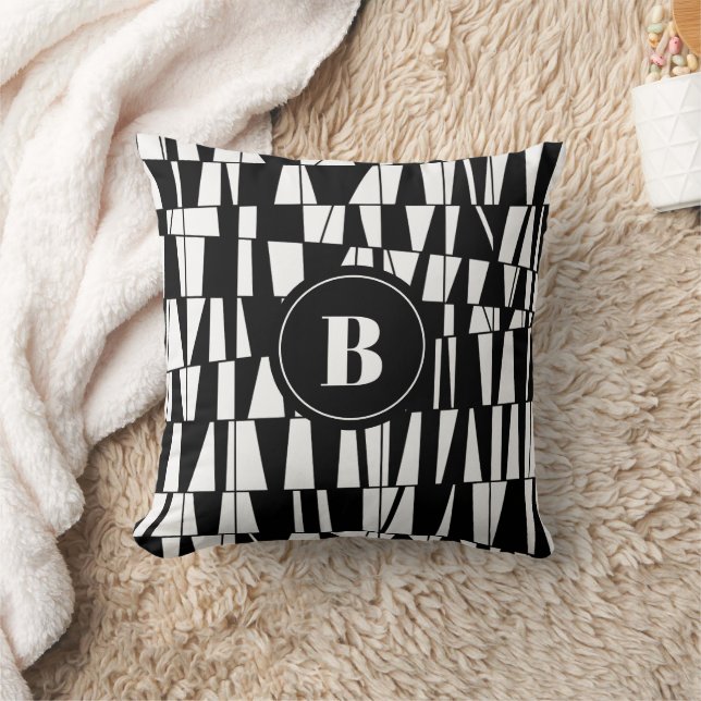 Geometric Black and White Custom Monogram Cushion (Blanket)
