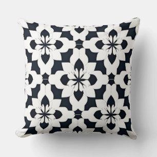 Geometric Black and White Floral Pattern Cushion